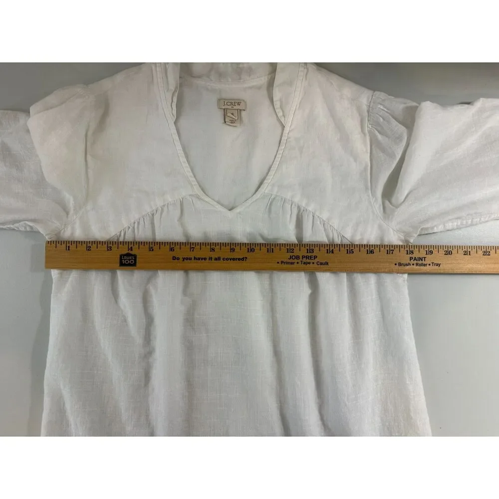 J.Crew Womens Small White Linen Cotton Eyelet Embroidered Peasant Tunic Blouse